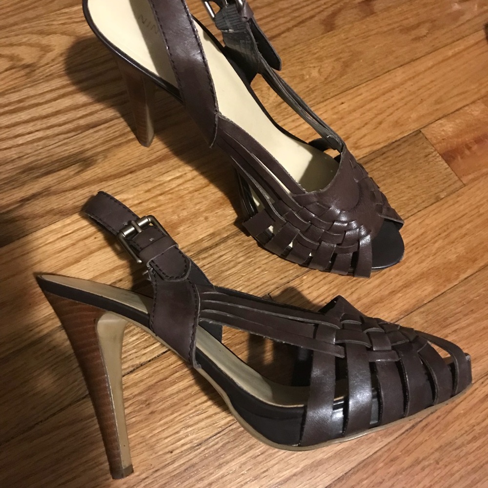 Nine West chocolate brown strappy leather heels